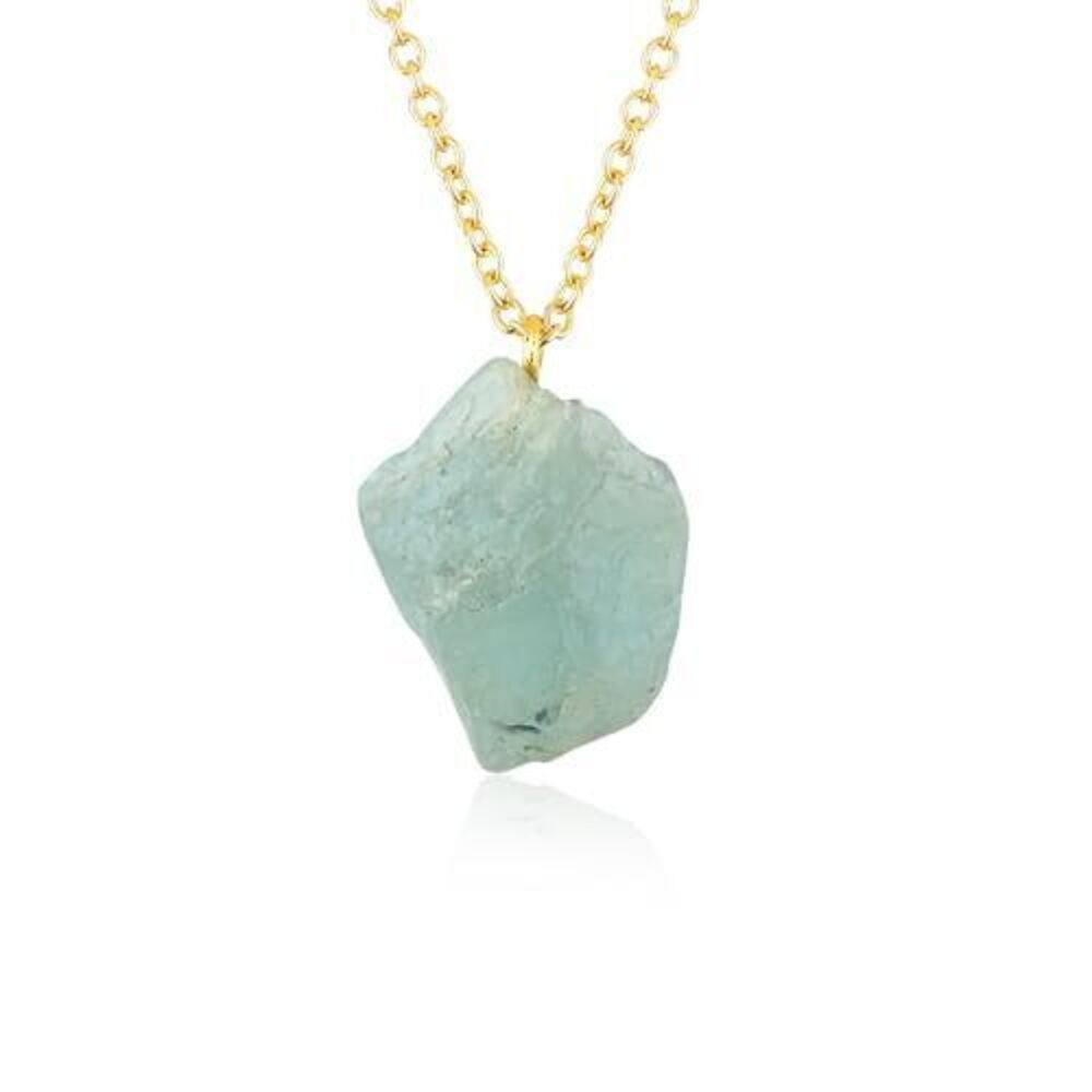 9135 Raw Aquamarine Gemstone Necklace – Natural Crystal Pendant on 18K Gold